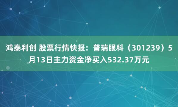 鸿泰利创 股票行情快报：普瑞眼科（301239）5月13日主力资金净买入532.37万元