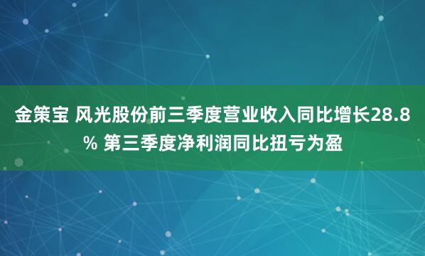金策宝 风光股份前三季度营业收入同比增长28.8% 第三季度净利润同比扭亏为盈