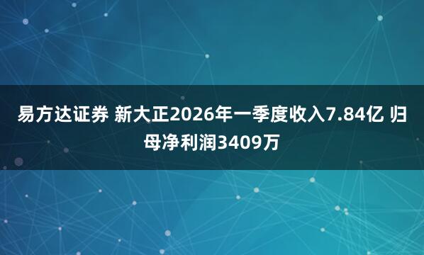 易方达证券 新大正2026年一季度收入7.84亿 归母净利润3409万