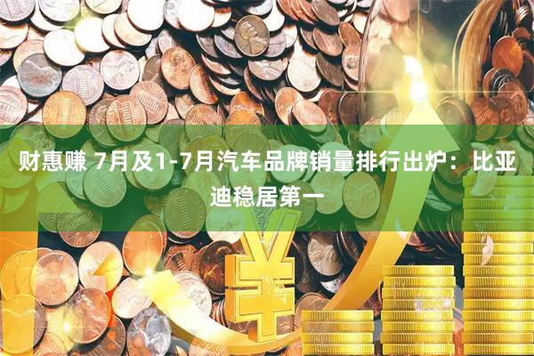 财惠赚 7月及1-7月汽车品牌销量排行出炉：比亚迪稳居第一